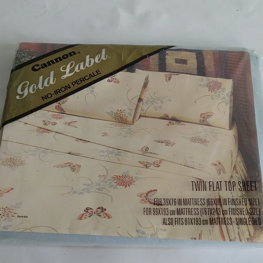 Cannon Twin Flat Bed Sheet Gold Label Butterflies Blue Mid Century Precale MCM